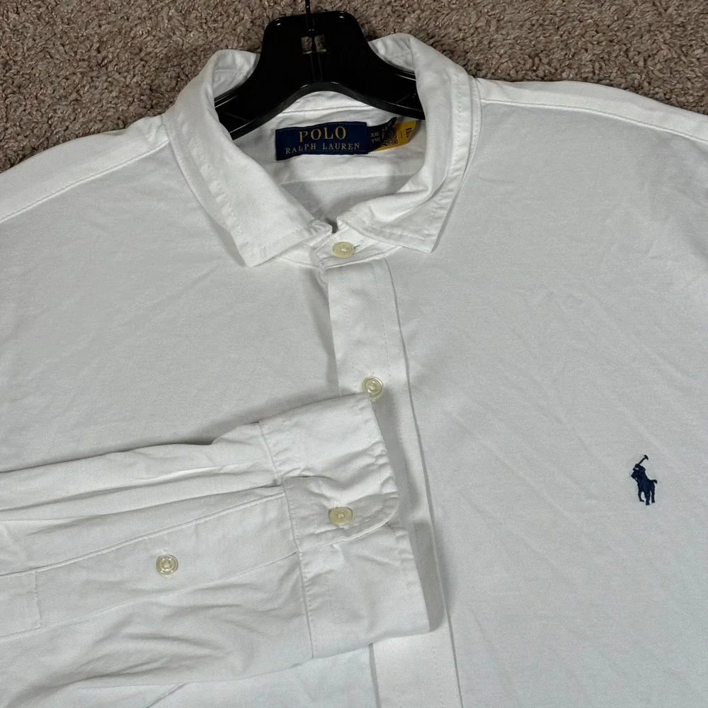 Polo Ralph Lauren Mens XXL White Knit Cotton Long Sleeve Button Down Shirt